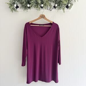 Sympli Merlot Purple V Neck Stretchy Blouse Size 16 11-5582